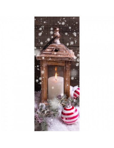 Banner-poster decoración navideña con farolillo con vela encendida para la decoración de escaparates en navidad