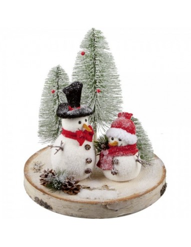Decoración con rodaja de abedul muñecos de nieve y pinos Para escaparates de invierno en tiendas y centros comerciales