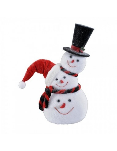 Figura de muñeco de nieve con tres cabezas, sombrero y gorro de papá 35x40x20cm-La Decoteca