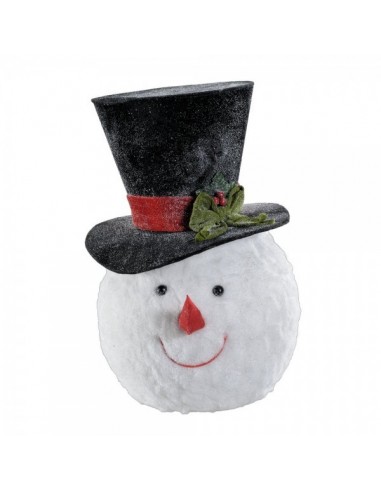 Cabeza de muñeco de nieve con sombrero para decoración de escaparates en invierno