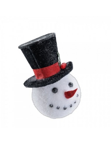 Cabeza de muñeco de nieve con sombrero para decoración de escaparates en invierno