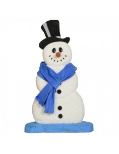 Muñeco de nieve hugo xl con bufanda azul para decoración de escaparates en invierno