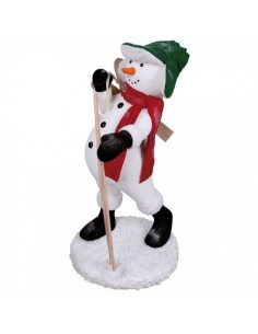 Figura de muñeco de nieve esquiando ligeramente nevado para decoración de escaparates en invierno
