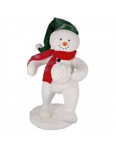 Figura de muñeco lanzando bola de nieve ligeramente nevado para decoración de escaparates en invierno