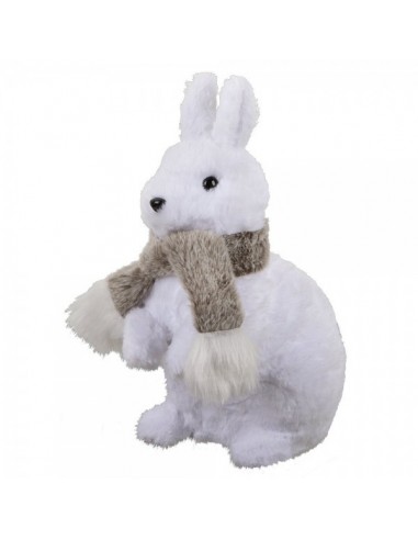 Conejo de pie con bufanda para decoración de escaparates en invierno