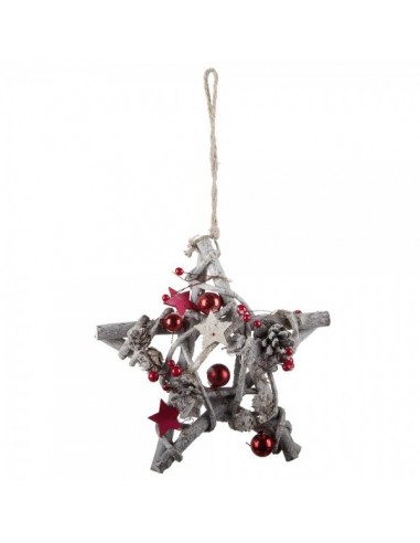 Estrella decorativa de ramas nevada con bolas de navidad para la decoración de centros comerciales calles y tiendas