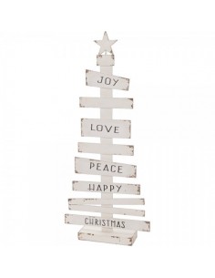 Árbol de navidad con tablillas y texto christmas para la decoración de navidad con bolas y accesorios