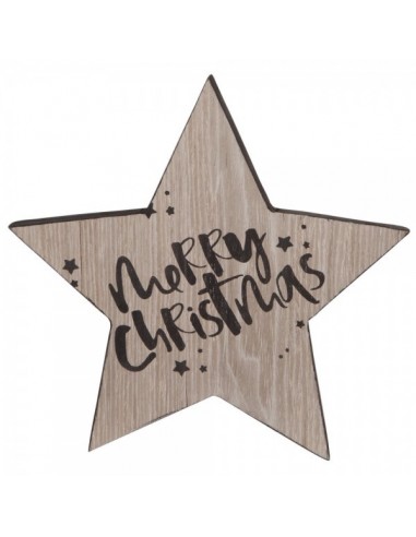 Estrella decorativa de madera con texto merry christmas para la decoración de centros comerciales calles y tiendas