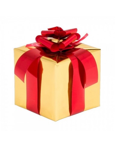 Paquete con envoltorio de regalo y lazo dorado 10x10x10cm-La Decoteca