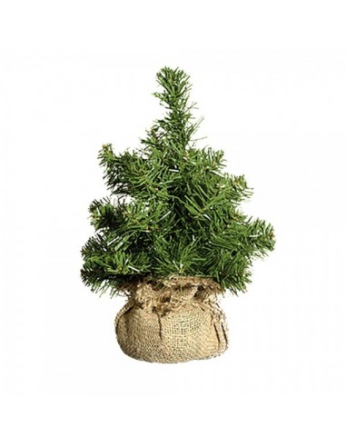 Árbol de navidad abeto con raíces en saco de yute para la decoración de navidad con bolas y accesorios