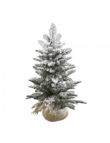 Abeto pequeño nevado para la decoración de navidad con bolas y accesorios
