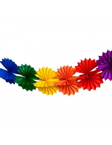 Guirnalda abaníco arcoíris de papel para la decoración de fiestas populares y escaparates