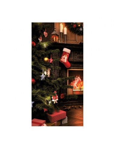 Banner-foto árbol de Navidad con chimenea de fondo para la decoración del fondo decorativo en los escaparates de tiendas