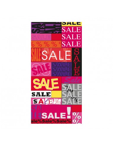 Banner-foto con impresión sale de colores vistosos para la decoración del fondo decorativo en los escaparates de tiendas