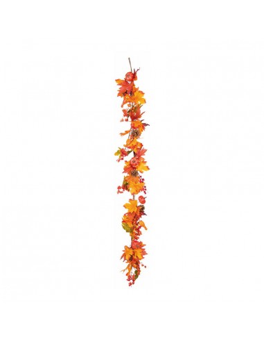Guirnalda otoñal de hojas de arce piñas calabazas y bayas Para decorar centros comerciales y escaparates en otoño