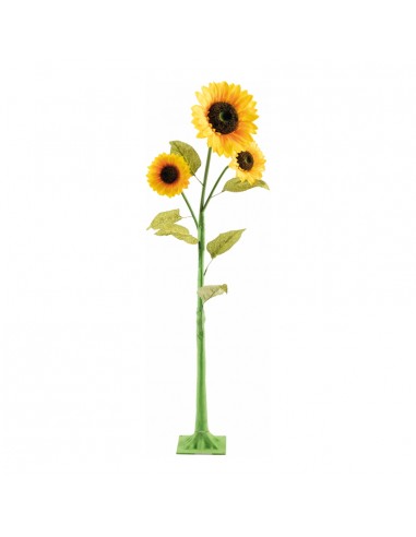 Girasol 3 flores con 6 hojas y base para la decoración de otoño en escaparates de tiendas o comercios
