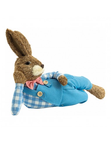 Conejo tumbado con vestido peto para escaparates de tiendas y pastelerías en pascua