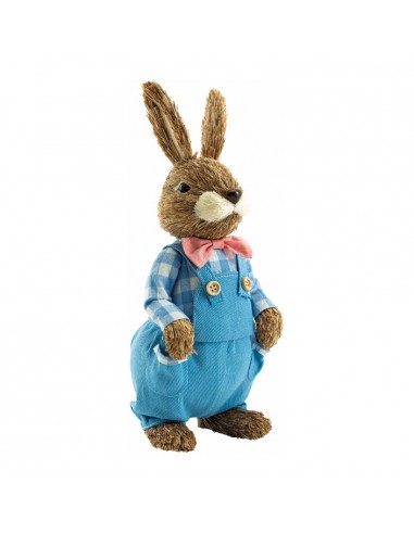 Conejo vestido con peto para escaparates de tiendas y pastelerías en pascua