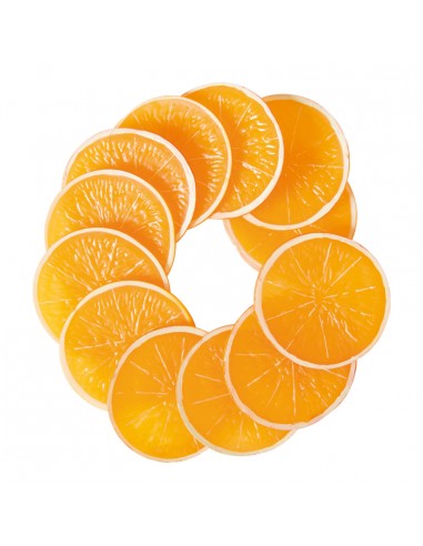 Imitación de rodajas de naranja para fruterías y la decoración de escaparates de tiendas o comercios