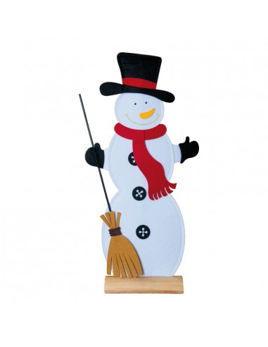 Muñeco de nieve con escoba para decoración de escaparates en invierno