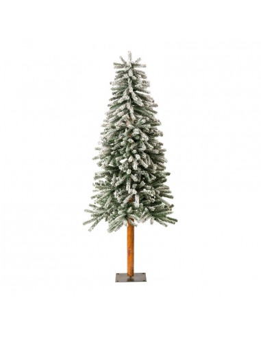 Árbol de Navidad nevado con tronco madera para la decoración de navidad con bolas y accesorios
