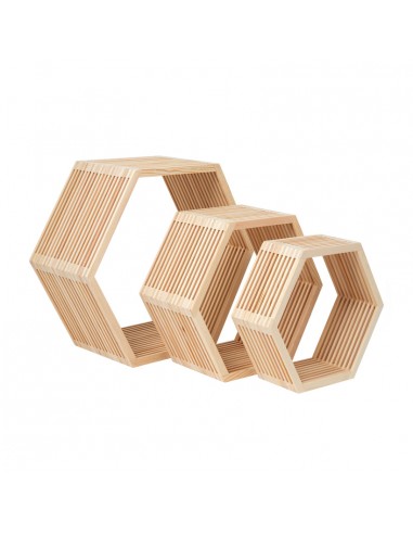 Expositor hexagonal de madera para la decoración de espacios y escaparates e interior de tiendas
