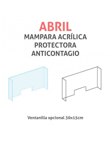 Mampara protectora acrílica anticontagio COVID19 mod. ABRIL transparente 80x75cm