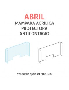 Mampara protectora acrílica anticontagio COVID19 mod. ABRIL transparente 90x75cm
