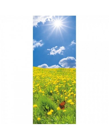 Banner-poster de paisaje campo de flores amarillas y cielo para la decorar en primavera centros comerciales y escaparates