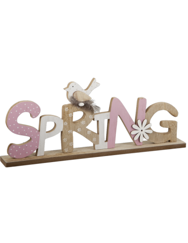 Texto spring con la silueta de un pájaro para escaparates de pastelerías en pascua de semana santa
