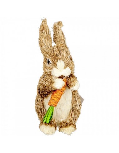 Conejo posición de pie comiendo zanahoria para escaparates de tiendas y pastelerías en pascua