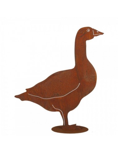 Figura metalizada de ganso con base para la decorar espacios y escaparates de verano con mamíferos y aves