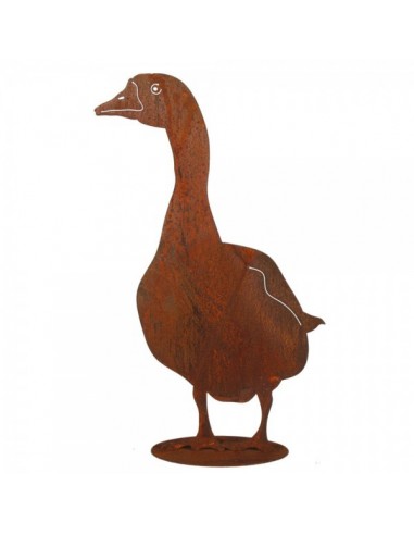 Figura metalizada de ganso con base para la decorar espacios y escaparates de verano con mamíferos y aves