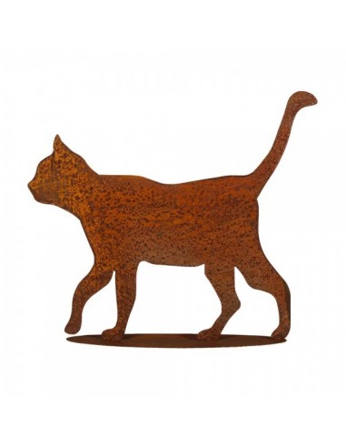 Figura de gato de metal caminando con base para la decorar espacios y escaparates de verano con mamíferos y aves