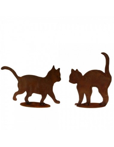 Figura de gato de metal caminando con base para la decorar espacios y escaparates de verano con mamíferos y aves