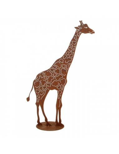 Silueta de jirafa en metal para la decorar espacios y escaparates de verano con mamíferos y aves