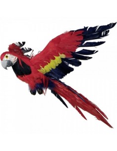 Papagayo tropical volando para la decorar espacios y escaparates de verano con mamíferos y aves