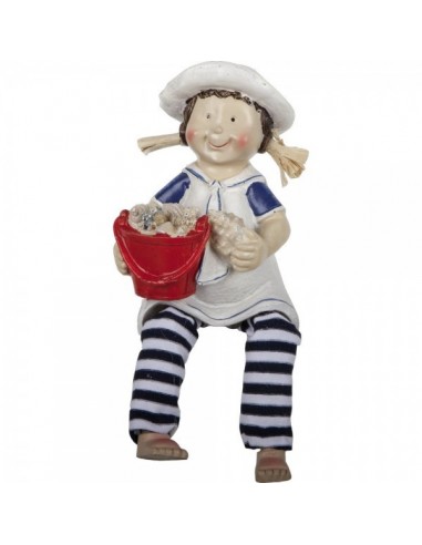 Figura niña vestida de marinera con conchas de mar para la decoración de escaparates marítimos en tiendas