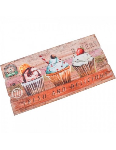 Cartel de madera con dibujo de cupcakes de helado para escaparates en verano de tiendas o comercios