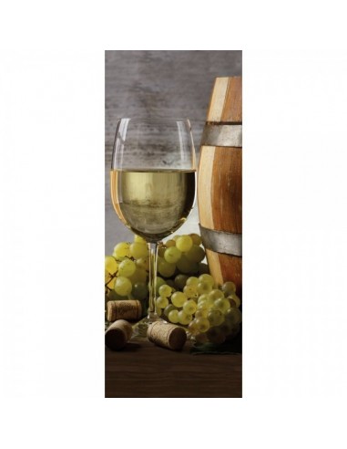 Banner-poster copa de vino blanco y uvas para la decoración de la vendimia en licorerías catas bodegas de vino
