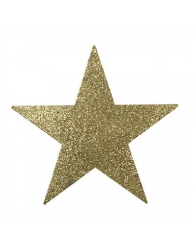 Estrella dorada plana con purpurina para decorar fiestas y escaparates de los años 80 cine y música