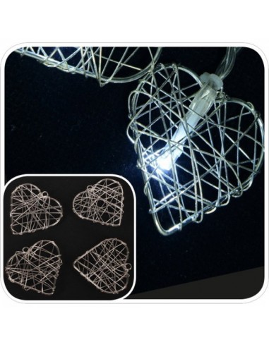 20 corazones de alambre plateado decorativos para luces led de 5 mm. para la decoración y escaparates de tiendas