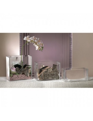 Florero de vidrio rectangular para la decoración de espacios en hoteles y escaparates en tiendas